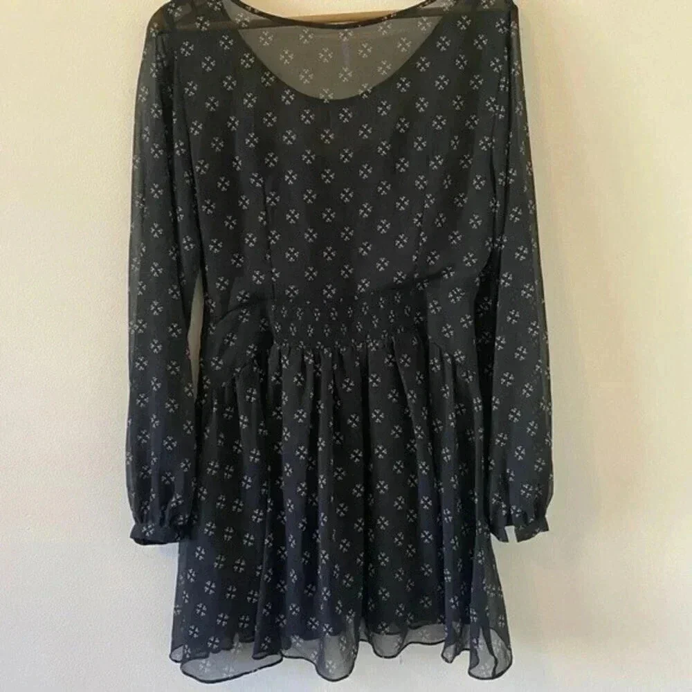 Free People Long Sleeve Chiffon Mini Dress